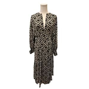 Isabel Marant Black Silk Printed Midi Silk Chain Link Print Wrap Dress Size 42